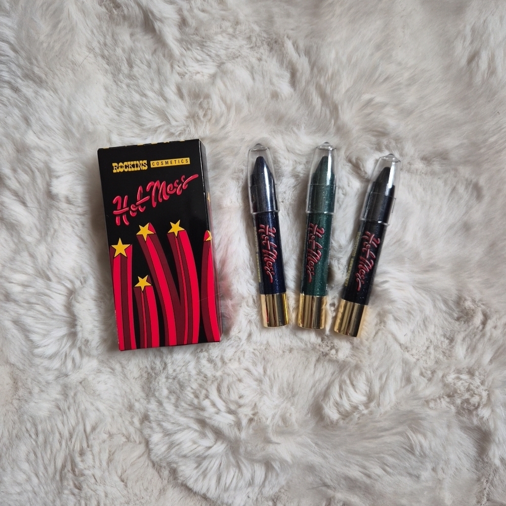 Rockins Cosmetics Hot Mess Three some Glitter Gel Eye Pens Set 3 Piece Black ✨️